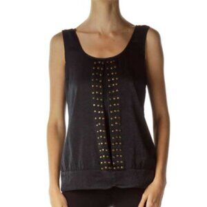 BCBGeneration Black Satin Beaded Tank Top